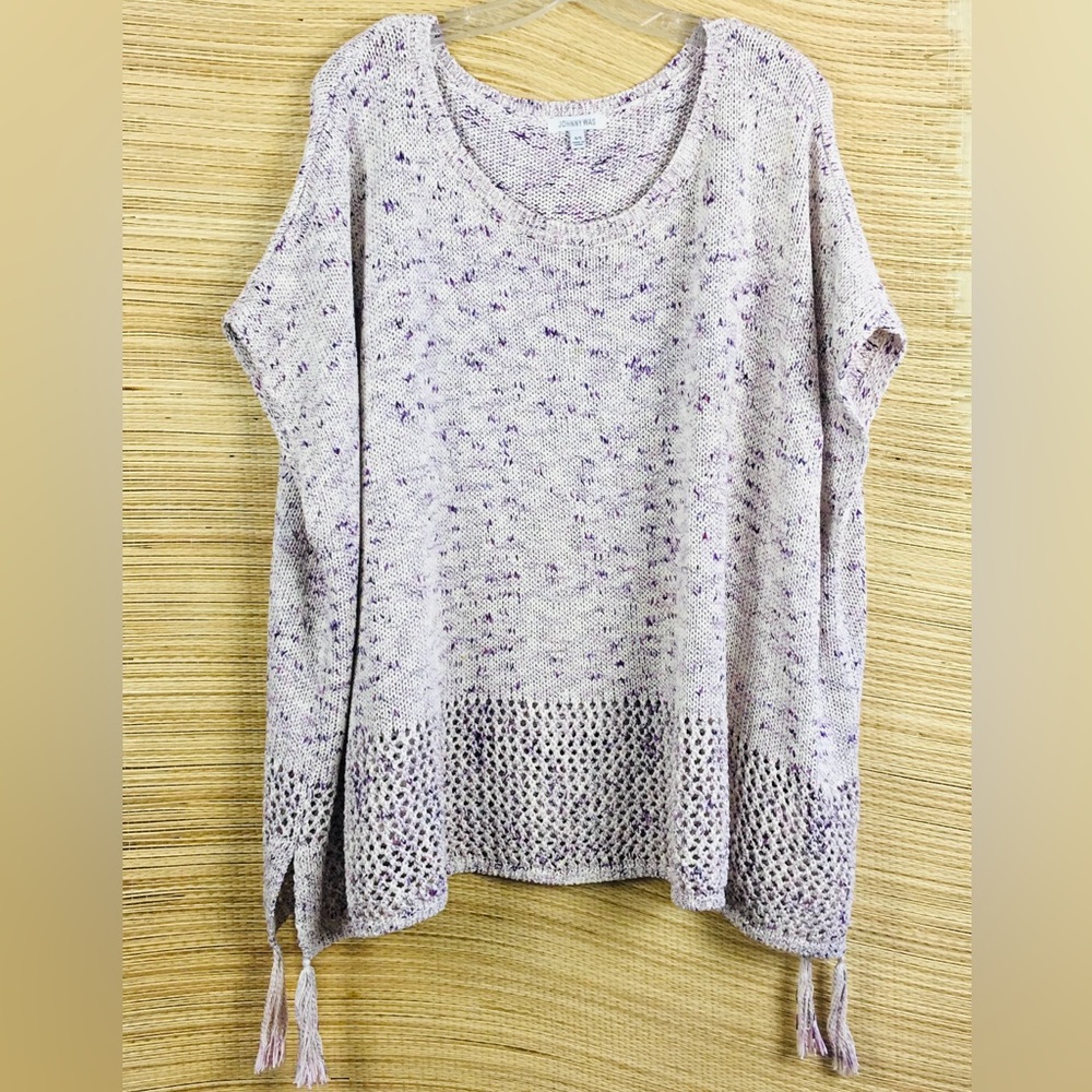 Johnny Was Blueberry Speckled Knit Tassel Sweater-Poncho Cream Size OS - Picture 4 of 13